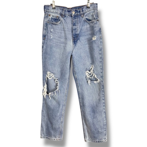 Vanilla Star‎ Destroyed Jeans Rips Grunge Button Fly Juniors Size 9 Straight Leg - Picture 1 of 13